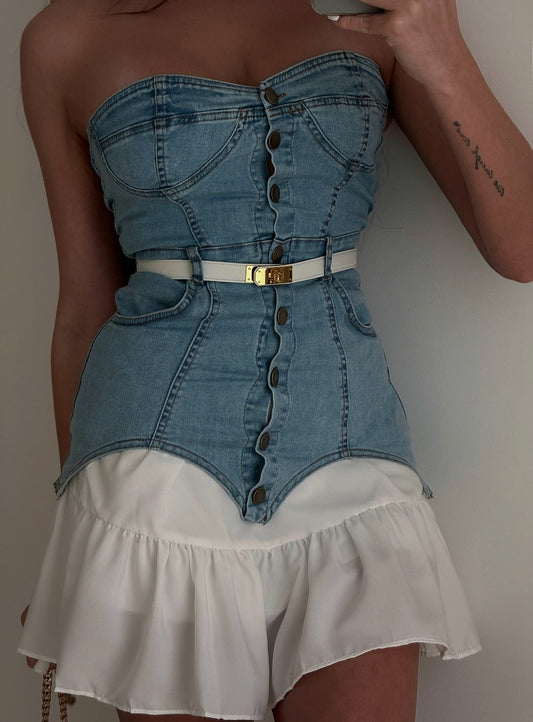 Denim Corset Ruffled Skirt