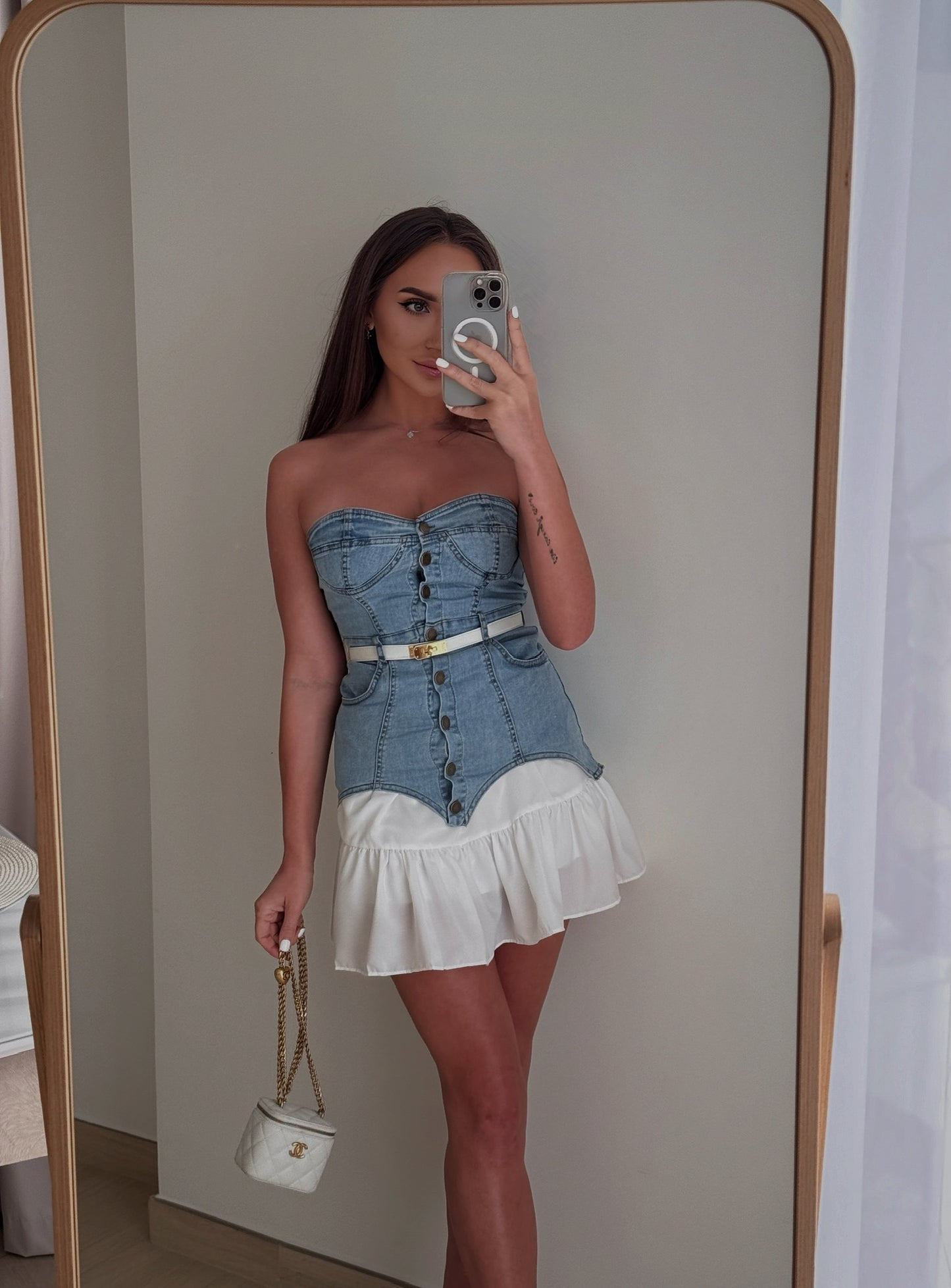 Denim Corset Ruffled Skirt
