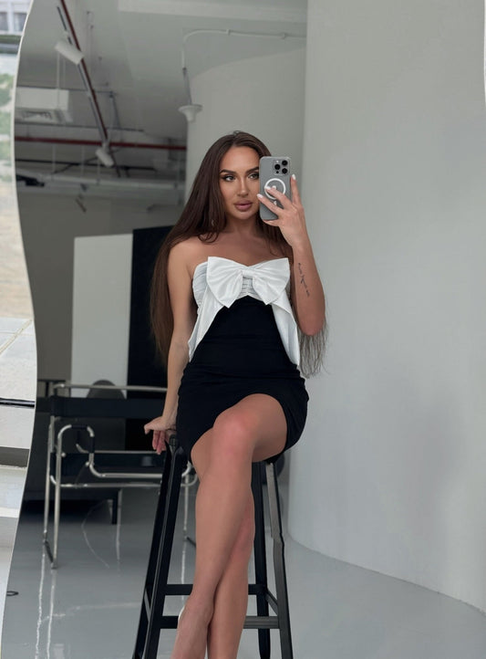 Elegant Satin Bow Minidress - Double Fashion