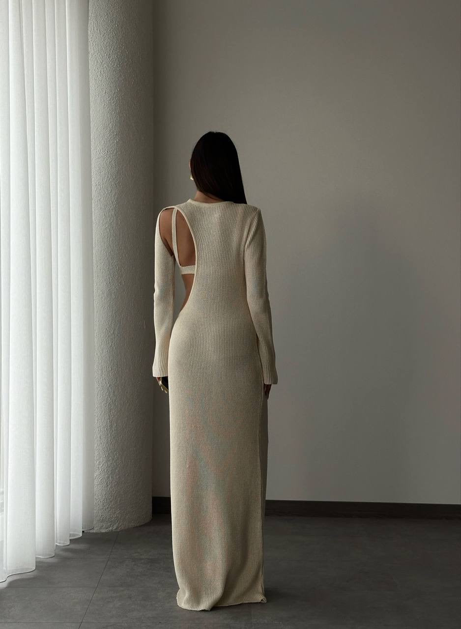 Minimalist Beige Cutout Dress