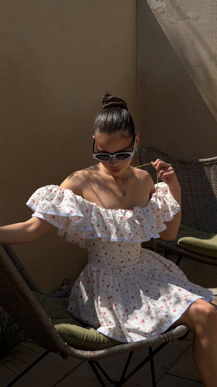 Ruffle Off-Shoulder Romper Dress
