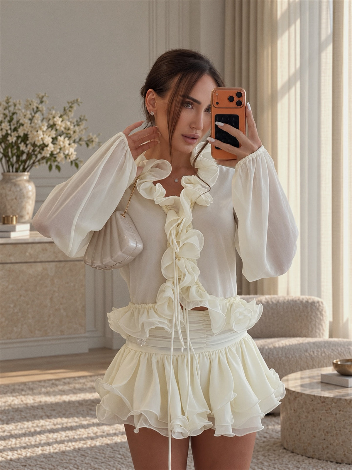 Ivory Romance Ruffle Blouse & Skort Set