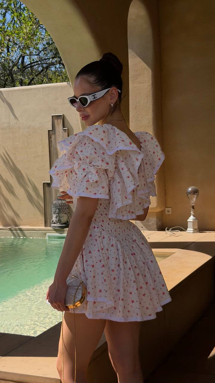 Ruffle Off-Shoulder Romper Dress