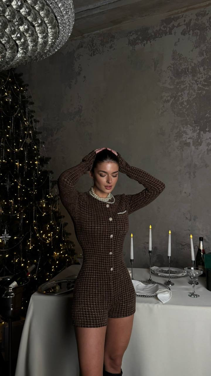 Stretch Tweed Mini Playsuit