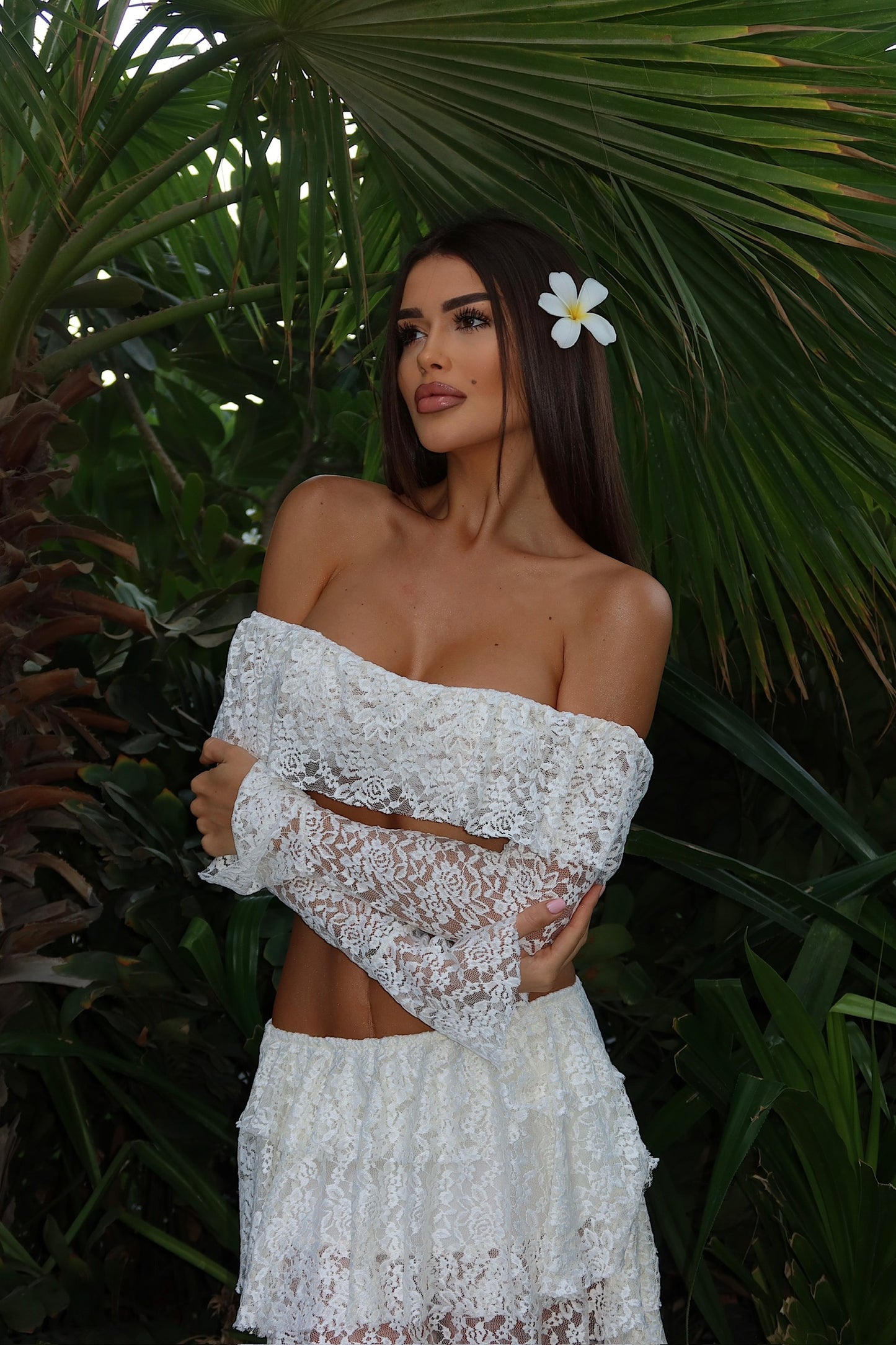 Lace Off Shoulder Maxi Skirt Set