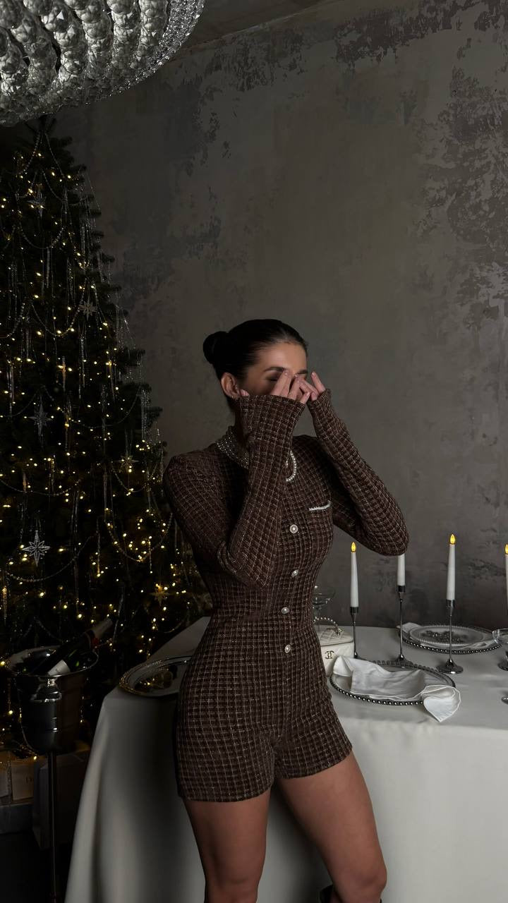 Stretch Tweed Mini Playsuit