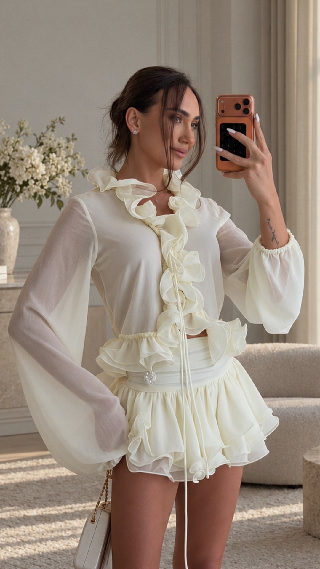 Ivory Romance Ruffle Blouse & Skort Set