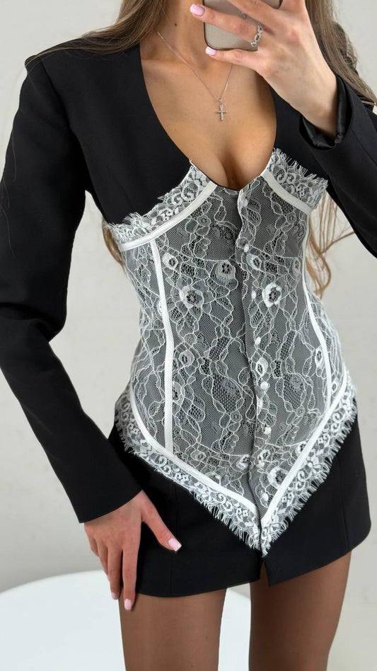 Lace Corset Blazer Dress - Double