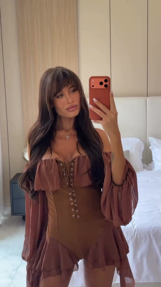 Night Code Playsuit in brown, worn on a model (video)